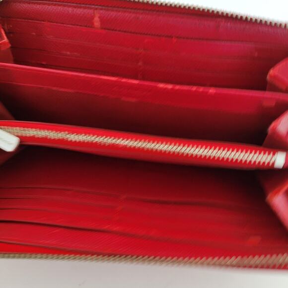 Coach Leather Wallet Solid Red Zip Around Large Clutch Crossgrain Leather Fair - Picture 4 of 15